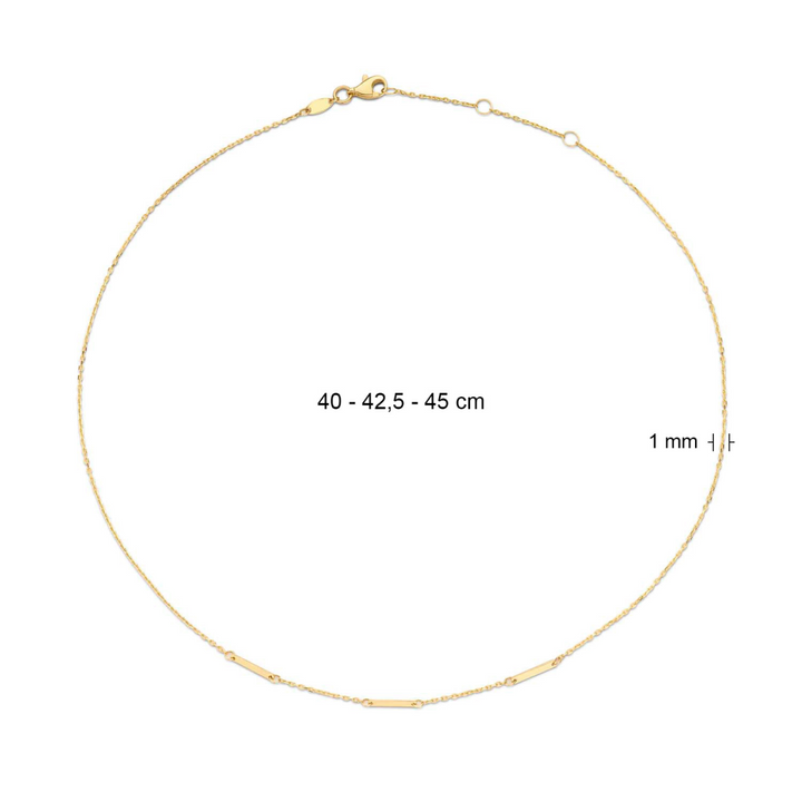 Jackie Gold | 14 karaat geelgouden collier met daaraan 3 staafjes | Triple Bar