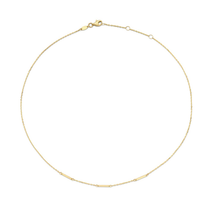 Jackie Gold | 14 karaat geelgouden collier met daaraan 3 staafjes | Triple Bar