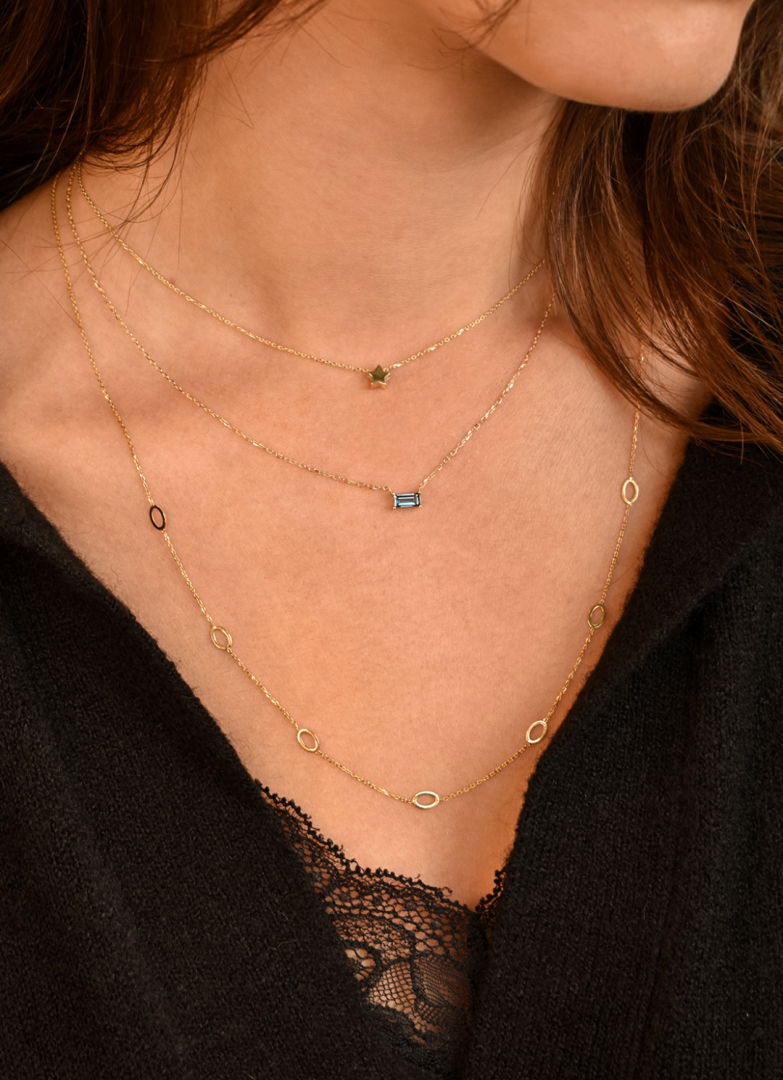 Jackie Gold | 14 karaat geelgouden geslepen anker lang collier met 7 ovalen ogen | Long Ovals Necklace