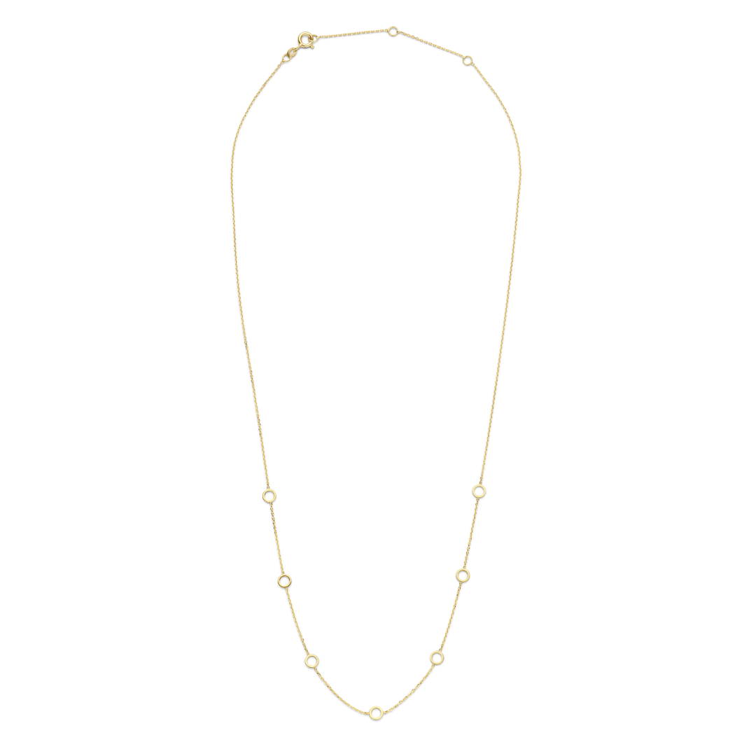 Jackie Gold | 14 karaat geelgouden geslepen lang anker collier met 7 ronde open gouden ogen | Long Circles
