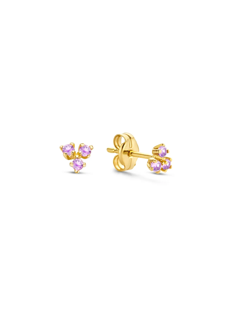 Jackie Gold | 14 karaat geelgouden oorstekers met 3 amethisten | Triangle Amethyst