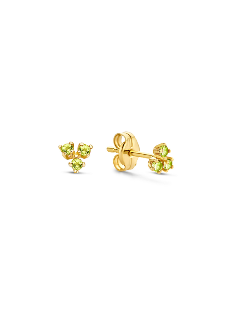 Jackie Gold | 14 karaat geelgouden oorstekers met 3 emerald steentjes | Triangle Emerald Studs