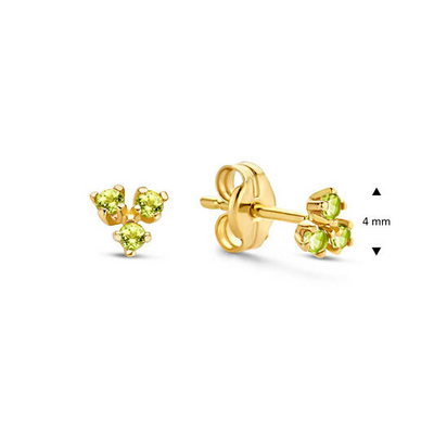 Jackie Gold | 14 karaat geelgouden oorstekers met 3 emerald steentjes | Triangle Emerald Studs