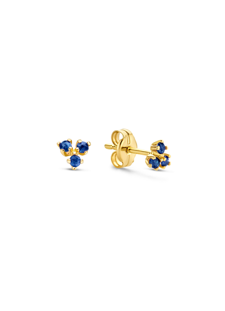 Jackie Gold | 14 karaat geelgouden oorstekers met 3 saffier steentjes | Triangle Sapphire Studs