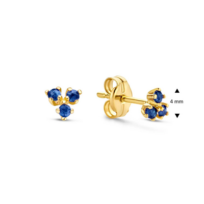 Jackie Gold | 14 karaat geelgouden oorstekers met 3 saffier steentjes | Triangle Sapphire Studs