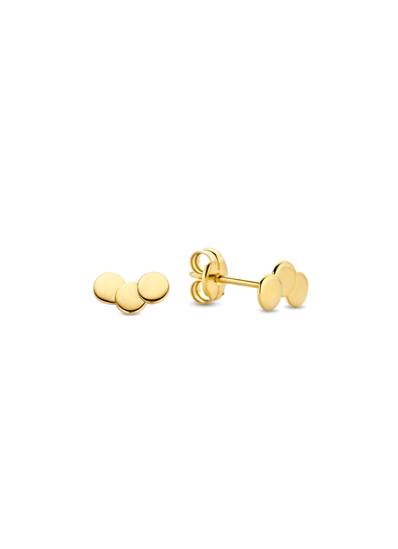 Jackie Gold | 14 karaat geelgouden oorstekers met 3 schijfjes aan elkaar | Triple Disc Studs