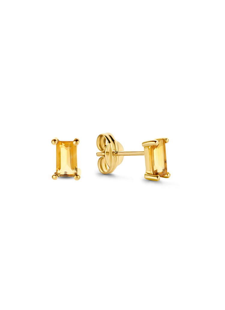 Jackie Gold | 14 karaat geelgouden oorstekers met rechthoekige citrien | Medina Citrine Studs