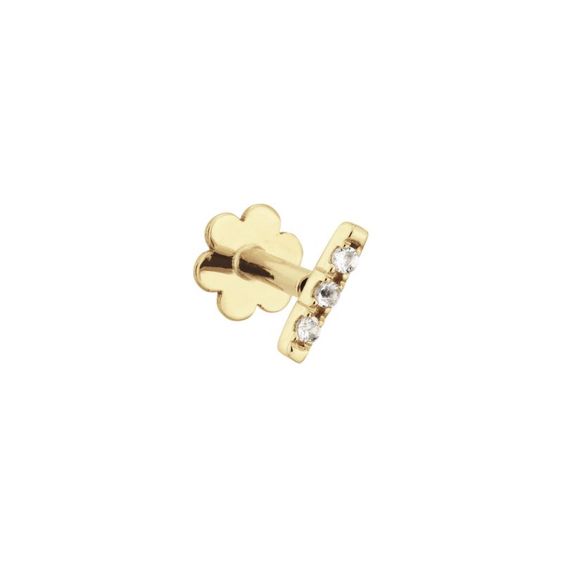 Jackie Gold | 14 karaat geelgouden piercing | BAR WHITE TOPAZ PIERCING