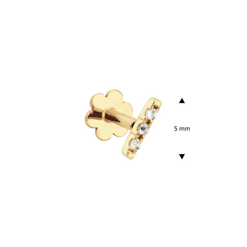 Jackie Gold | 14 karaat geelgouden piercing | BAR WHITE TOPAZ PIERCING