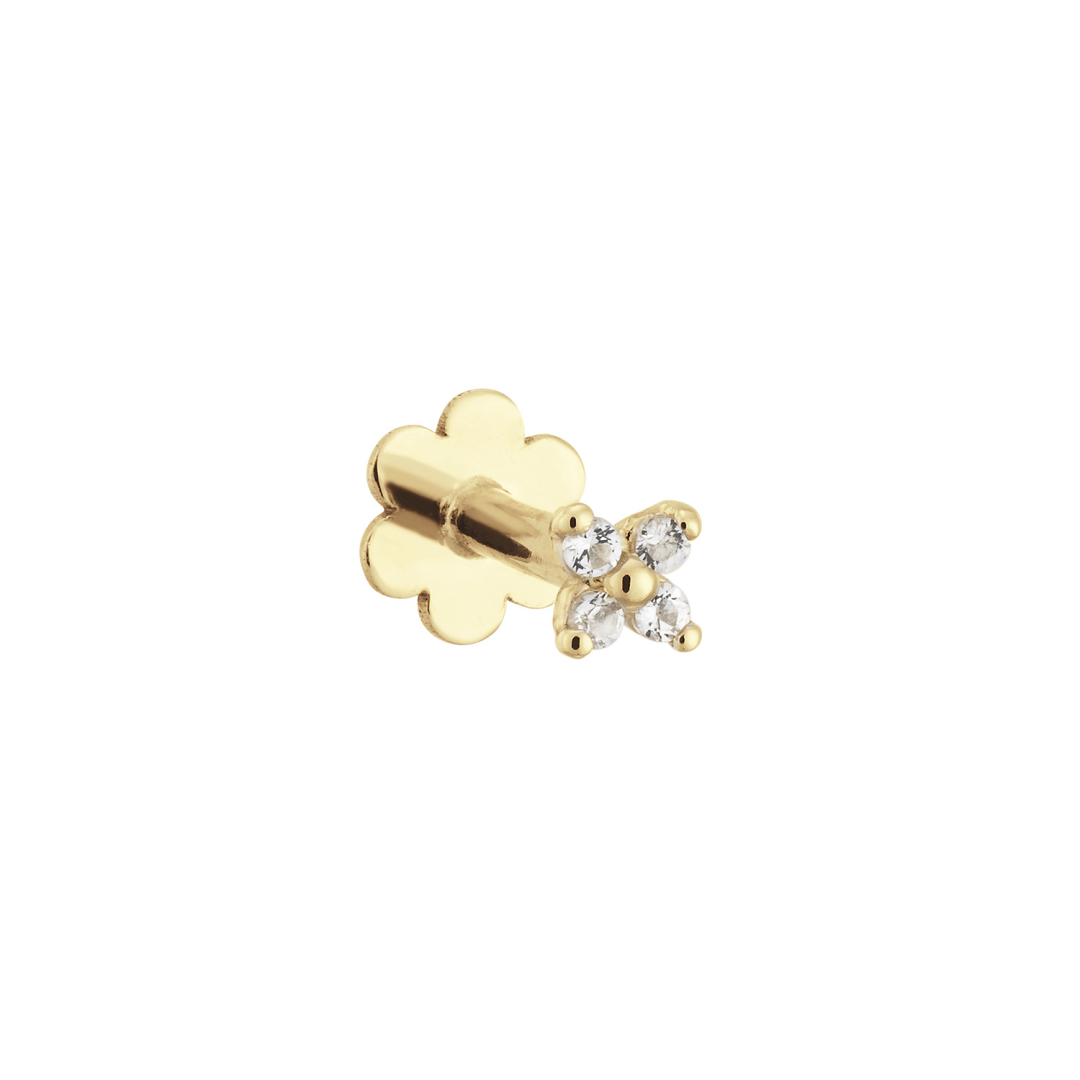 Jackie Gold | 14 karaat geelgouden piercing | BLOOM WHITE TOPAZ PIERCING