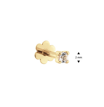 Jackie Gold | 14 karaat geelgouden piercing | SQUARE WHITE TOPAZ PIERCING