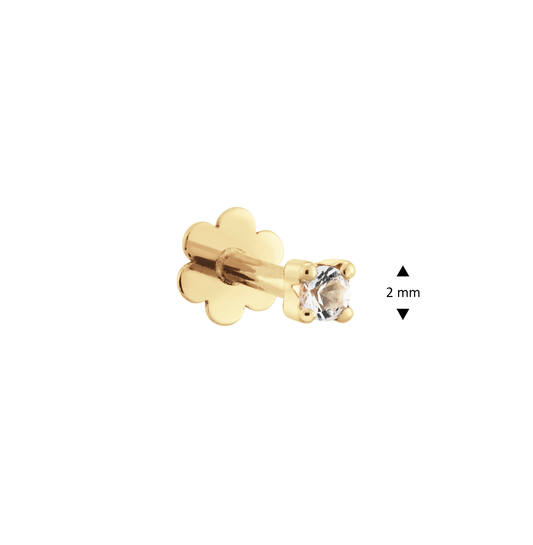 Jackie Gold | 14 karaat geelgouden piercing | SQUARE WHITE TOPAZ PIERCING