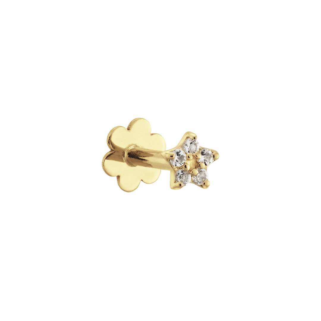 Jackie Gold | 14 karaat geelgouden piercing | STAR WHITE TOPAZ PIERCING