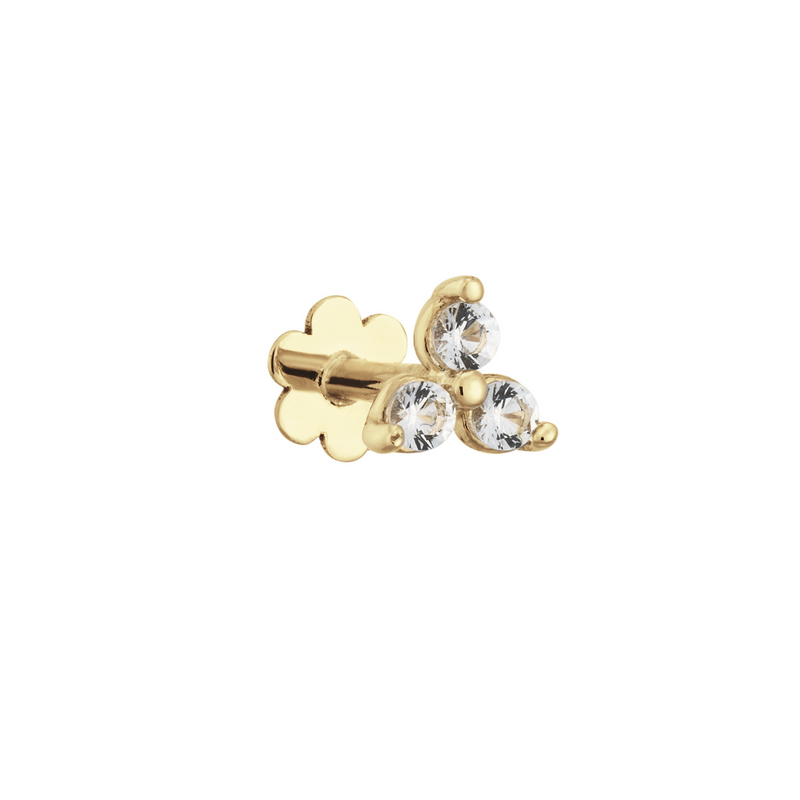 Jackie Gold | 14 karaat geelgouden piercing | TRIANGLE WHITE TOPAZ PIERCING