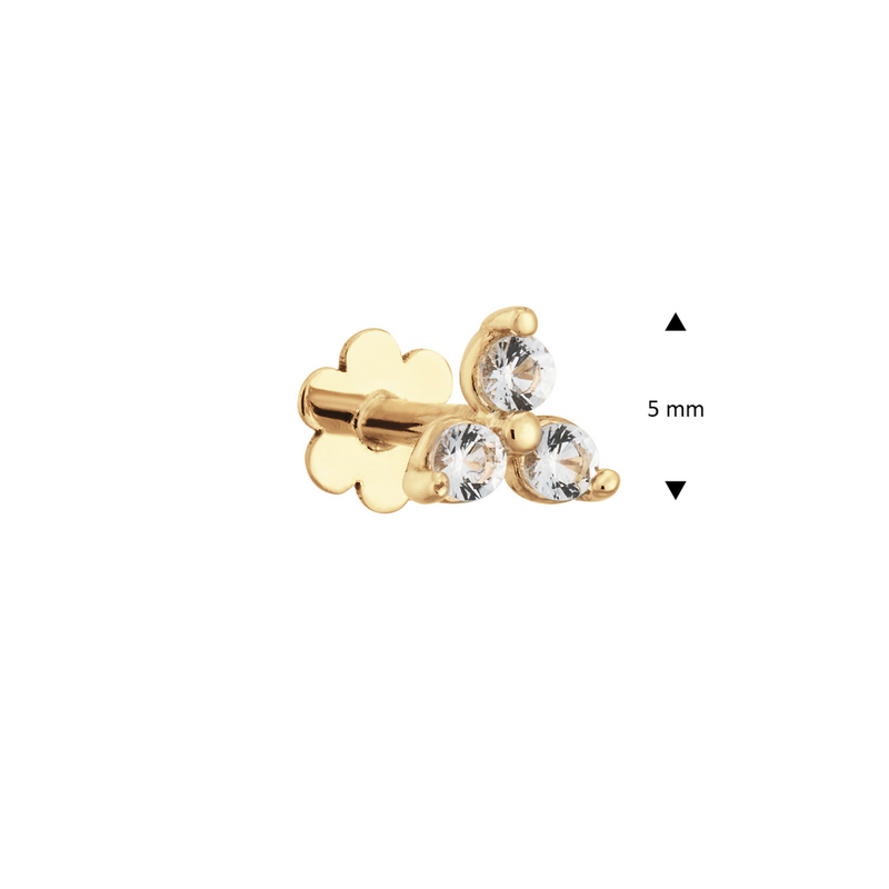 Jackie Gold | 14 karaat geelgouden piercing | TRIANGLE WHITE TOPAZ PIERCING