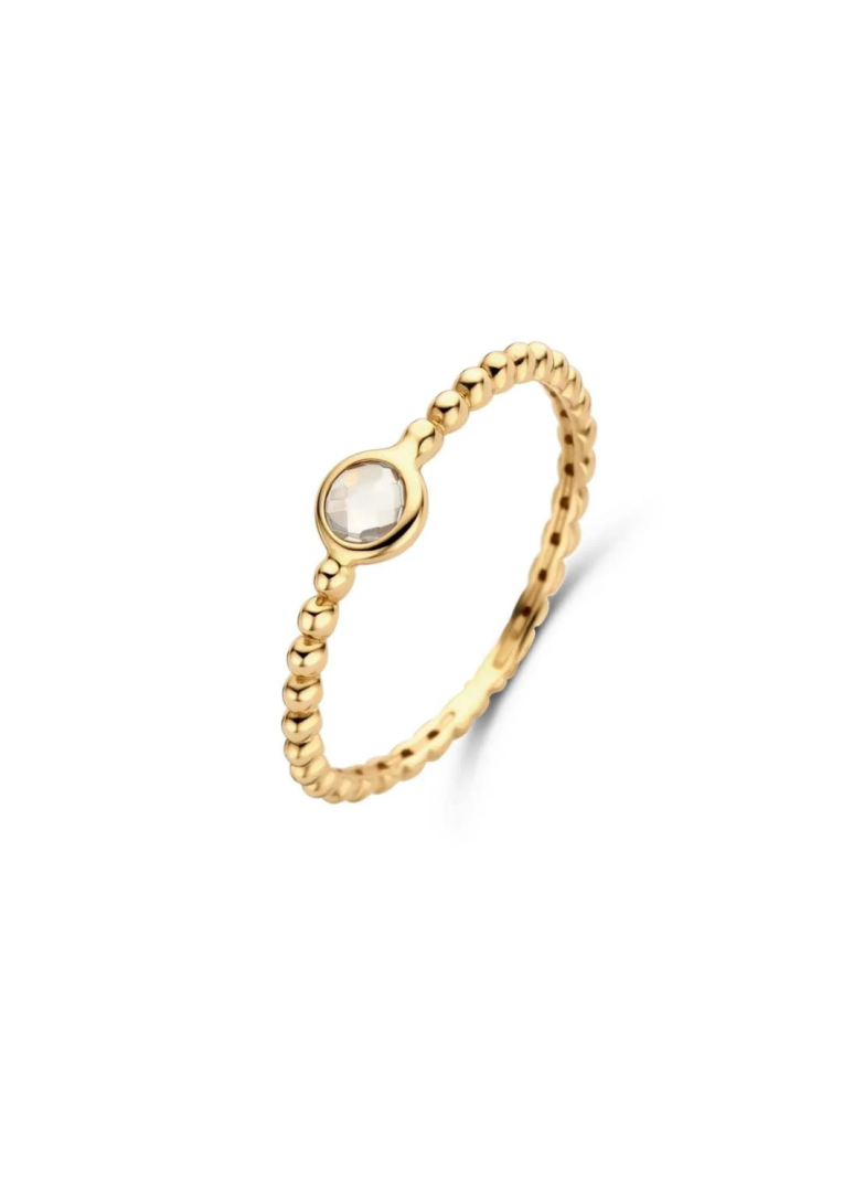 Jackie Gold | 14 karaat geelgouden ring met roze rozenkwarts | Sorrento rosequarts