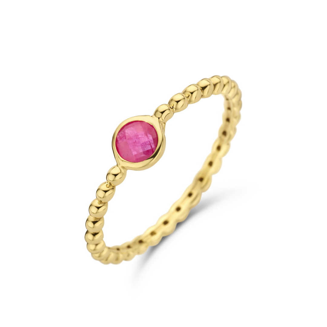 Jackie Gold | 14 karaat geelgouden ring | Sorrento Robijn Bubbel