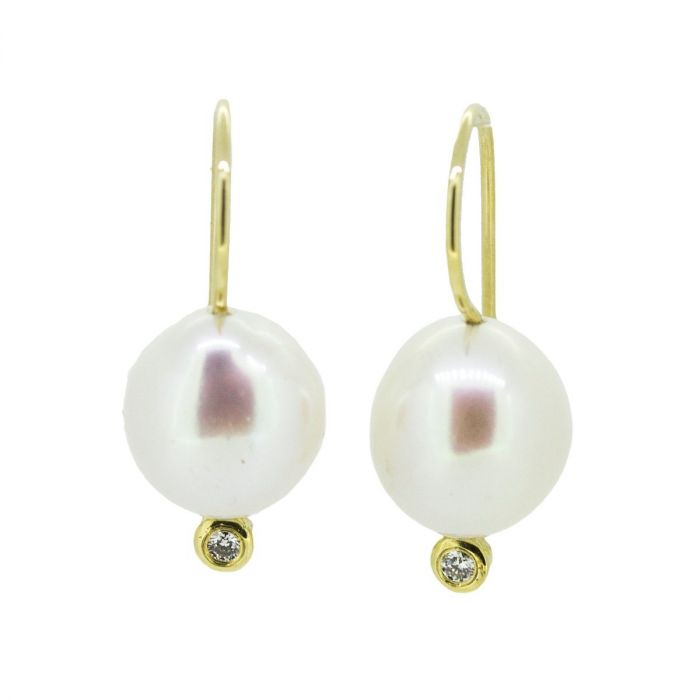 Jeh Jewels | 14 karaat geelgouden oorhanger met parel en 0.04crt H/SI diamant