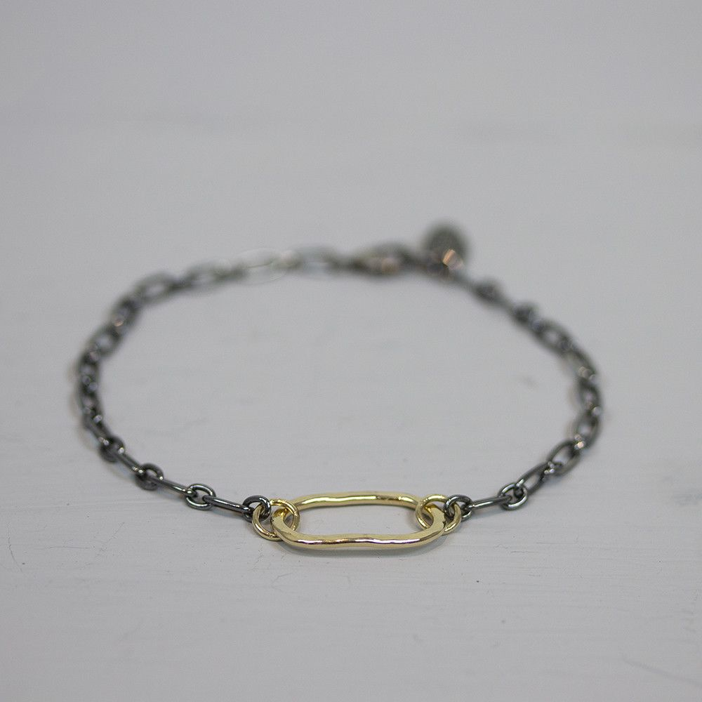 Jeh Jewels | Armband zilveren geoxideerd schakels ovaal goldfilled
