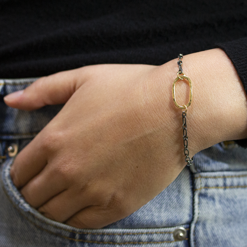 Jeh Jewels | Armband zilveren geoxideerd schakels ovaal goldfilled