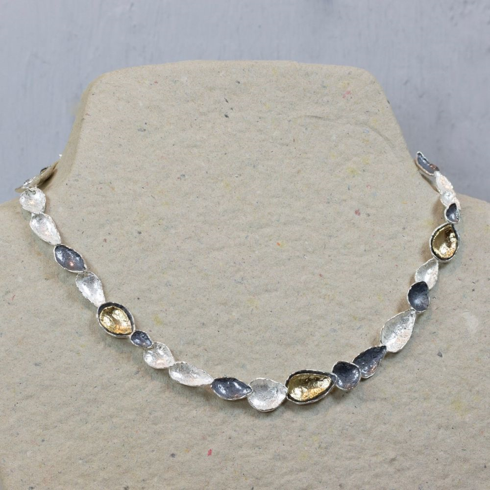 Jeh Jewels | Collier bladvormig zilver oxi en verguld