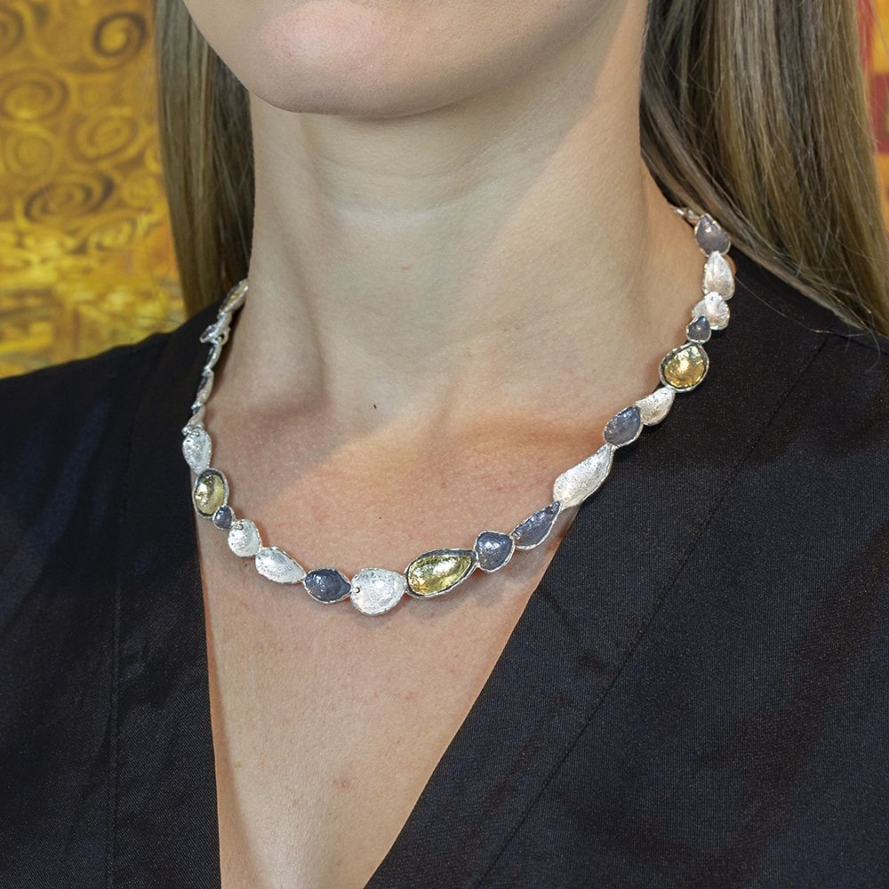 Jeh Jewels | Collier bladvormig zilver oxi en verguld