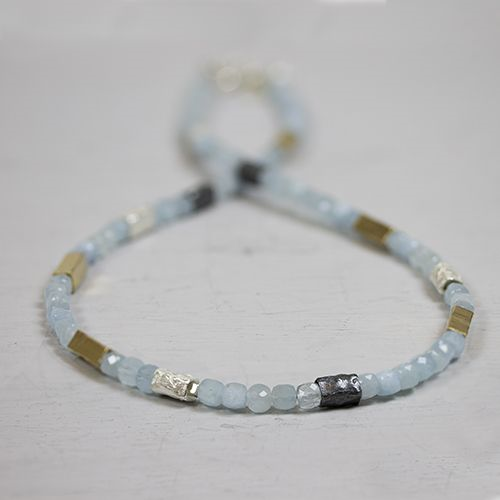 Jeh Jewels | Collier edelsteen aquamarijn met zilver oxy en GF buisjes