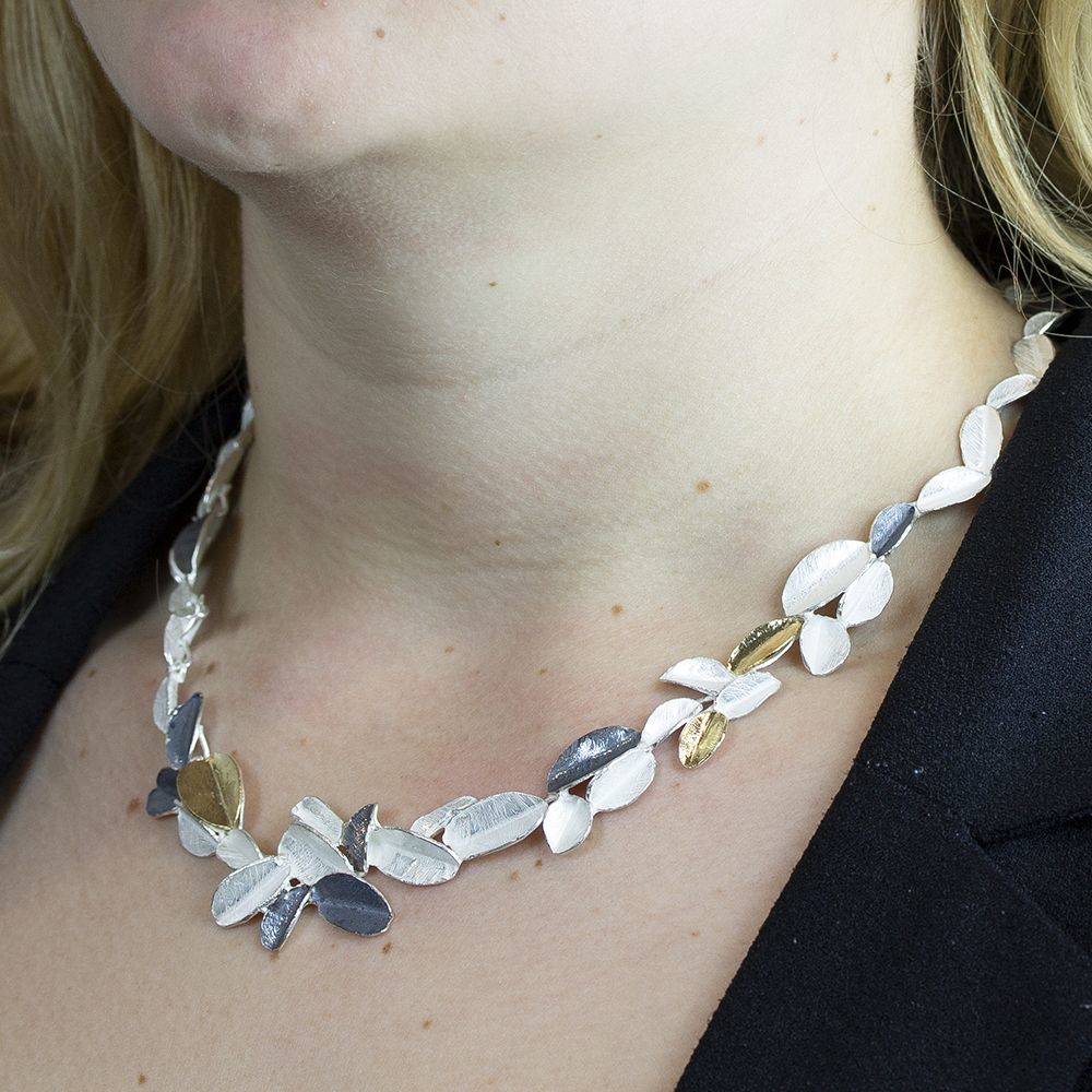 Jeh Jewels | Collier zilver bladvorm + verguld en oxy