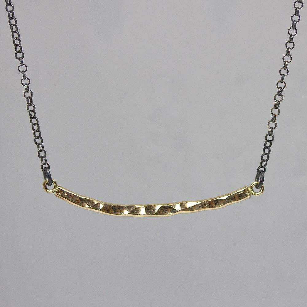 Jeh Jewels | Collier zilver oxy met goldfilled rechthoekig plaatje