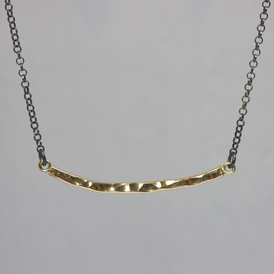 Jeh Jewels | Collier zilver oxy met goldfilled rechthoekig plaatje