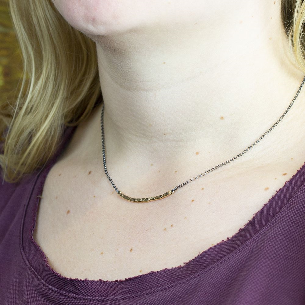 Jeh Jewels | Collier zilver oxy met goldfilled rechthoekig plaatje