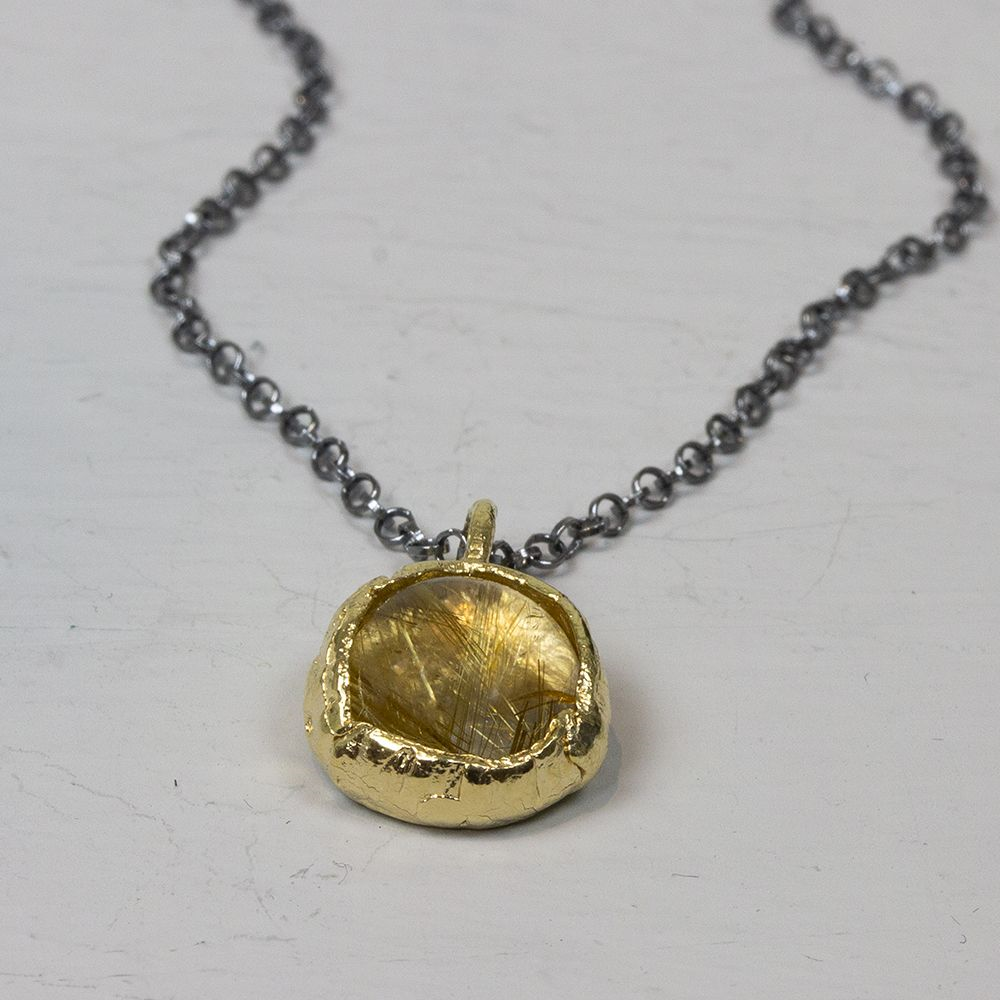 Jeh Jewels | Collier zilver oxy met hanger verguld en rutielkwarts