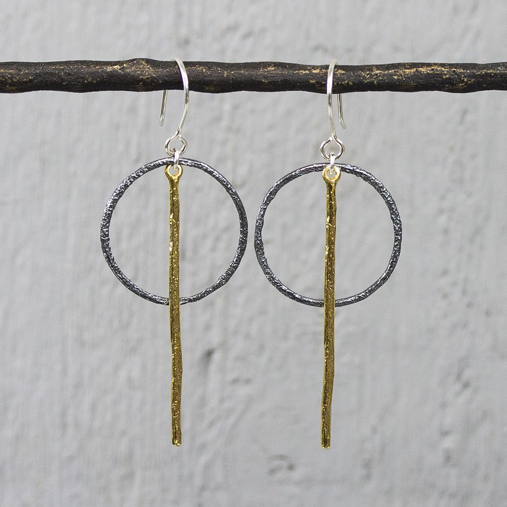 Jeh Jewels | Oorbel zilveren geoxideerde cirkel vergulde pin