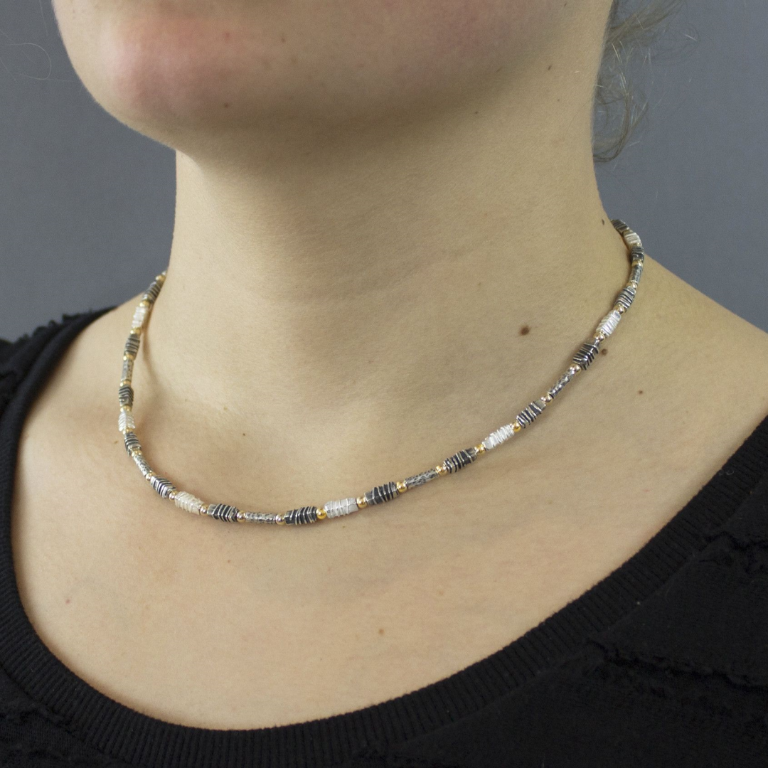 Jeh Jewels | Zilver collier oxy/wit/goldfilled