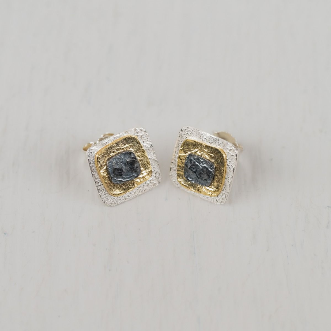 Jeh Jewels | Zilver oxy verguld vierkant oorsteker