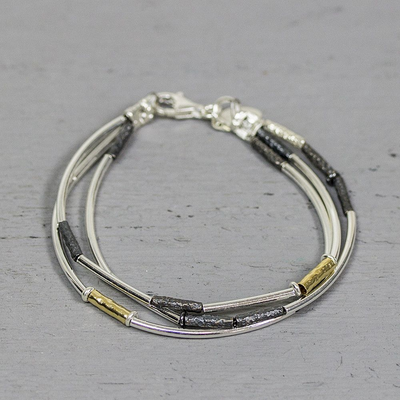 Jeh Jewels | Zilveren armband afgewisseld met geoxideerde en goldfilled buisjes. De armband heeft een 3-in-1 band