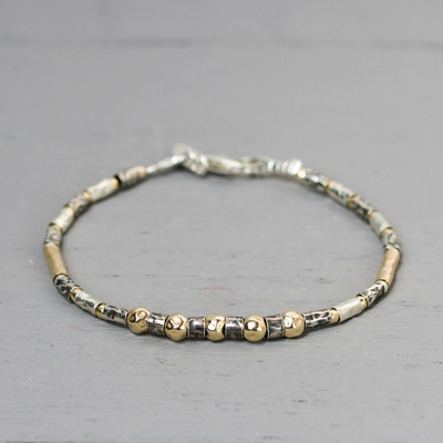 Jeh Jewels | Zilveren armband afgewisseld met geoxideerde en goldfilled schakels in de vorm van buisjes en balletjes