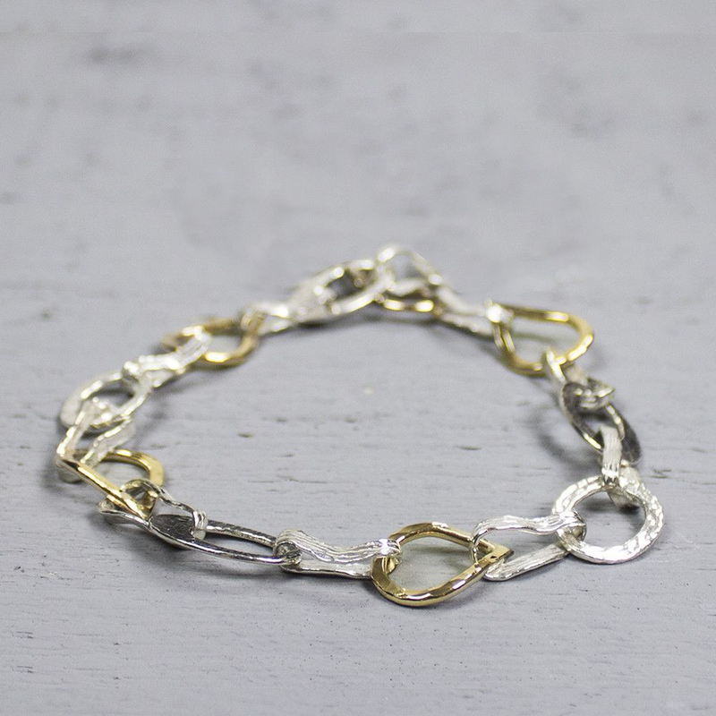 Jeh Jewels | Zilveren armband met grote open schakels afgewisseld met goldfilled en geoxideerde schakels