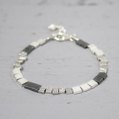 Jeh Jewels | Zilveren blokjes armband met afwisselend geoxideerde blokjes