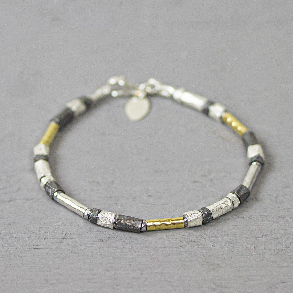 Jeh Jewels | Zilveren buisjes armband afgewisseld met geoxideerde en goldfilled buisjes