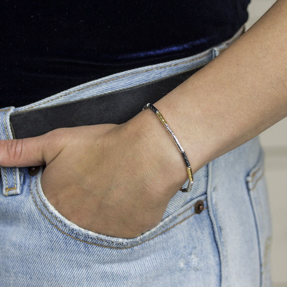Jeh Jewels | Zilveren buisjes armband met afwisselend geoxideerde en goldfilled blokjes