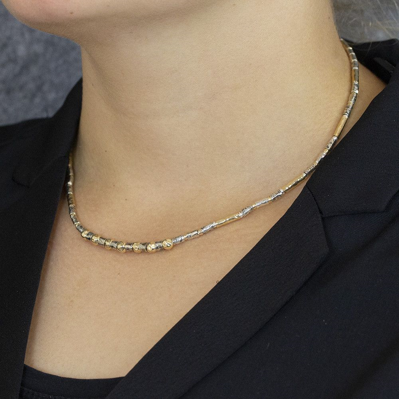 Jeh Jewels | Zilveren buisjes collier deels geoxideerd en deels goldfilled