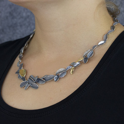 Jeh Jewels | Zilveren collier in de vorm van bloemblaadjes deels geoxideerd en deels verguld