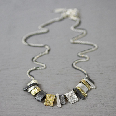 Jeh Jewels | Zilveren collier met blokjes. Deels geoxideerd en deels goldfilled