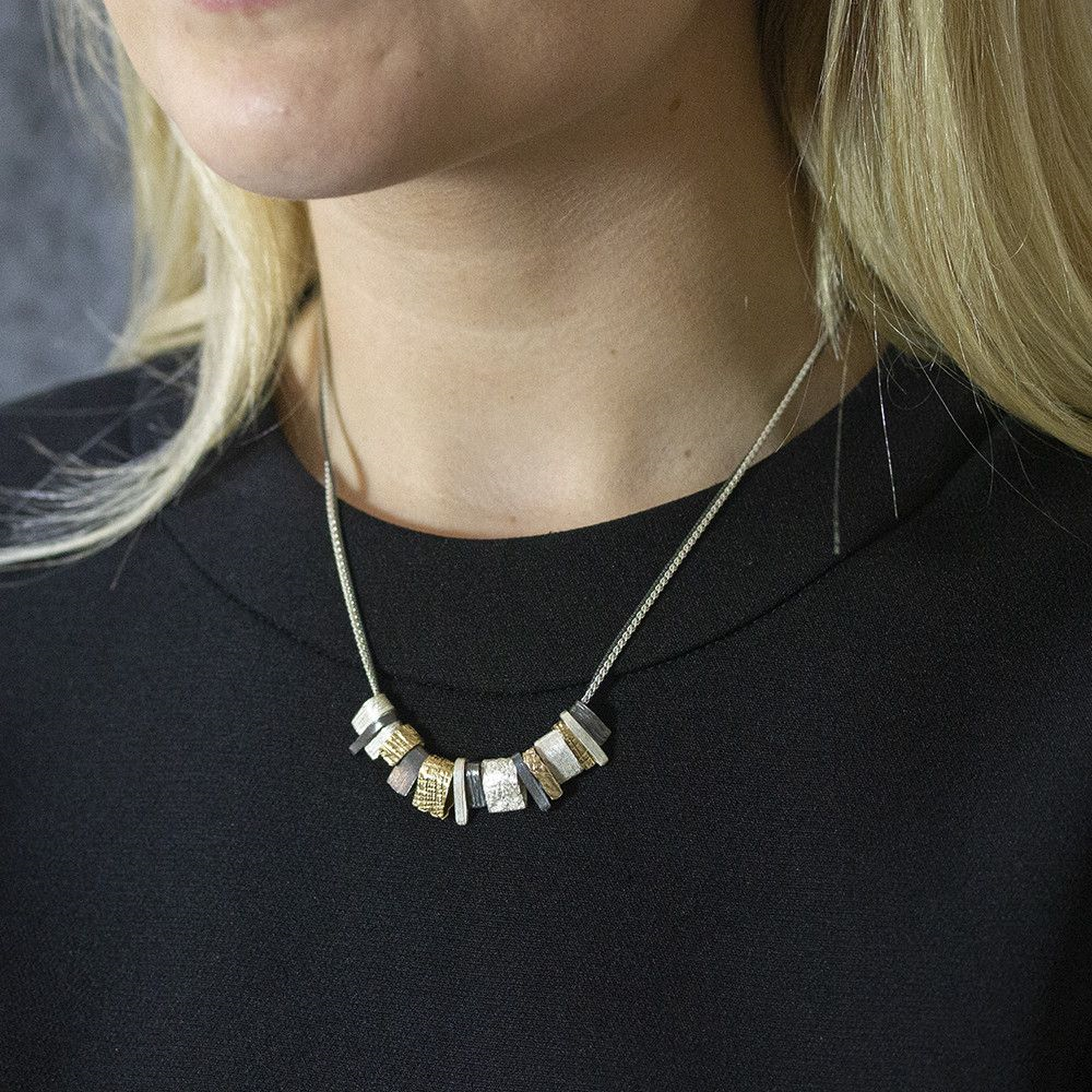 Jeh Jewels | Zilveren collier met blokjes. Deels geoxideerd en deels goldfilled