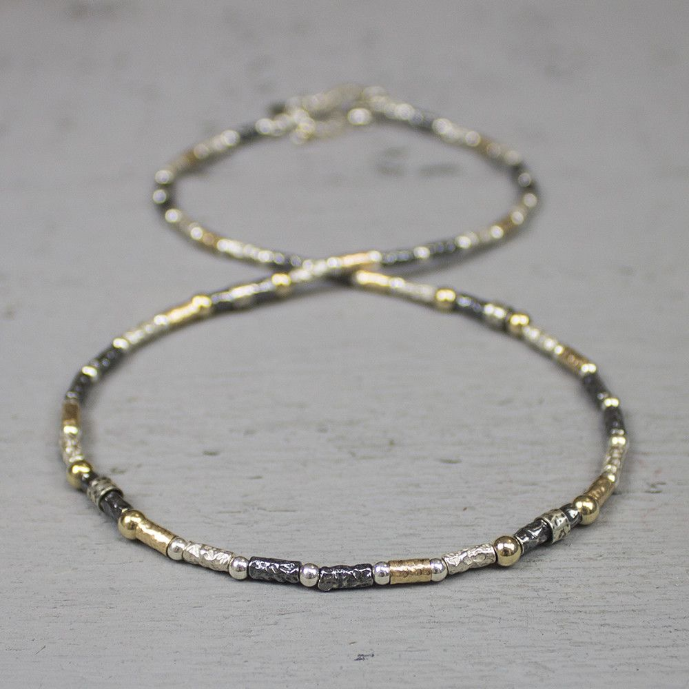 Jeh Jewels | Zilveren collier met daaraan buisjes en balletjes deel geoxideerd en deel goldfilled