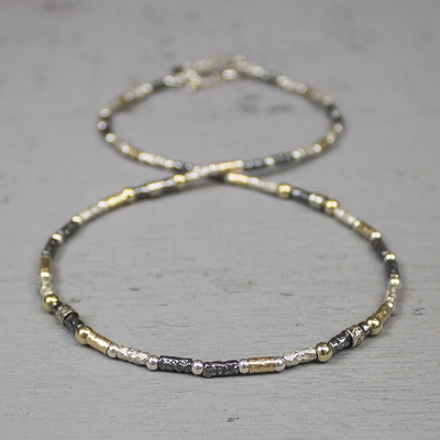 Jeh Jewels | Zilveren collier met daaraan buisjes en balletjes deel geoxideerd en deel goldfilled
