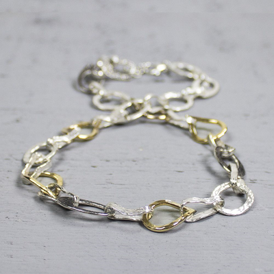 Jeh Jewels | Zilveren collier met ovalen opengewerkte schakels onregelmatig van vorm deels geoxideerd en deel goldfilled