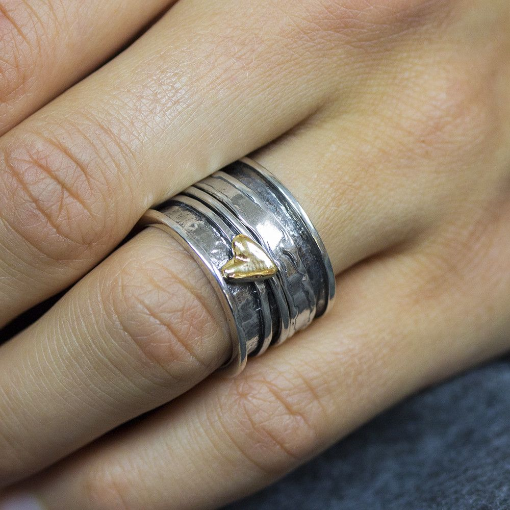 Jeh Jewels | Zilveren geoxideerde ring met 9 karaat hartje