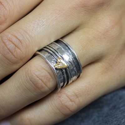 Jeh Jewels | Zilveren geoxideerde ring met 9 karaat hartje